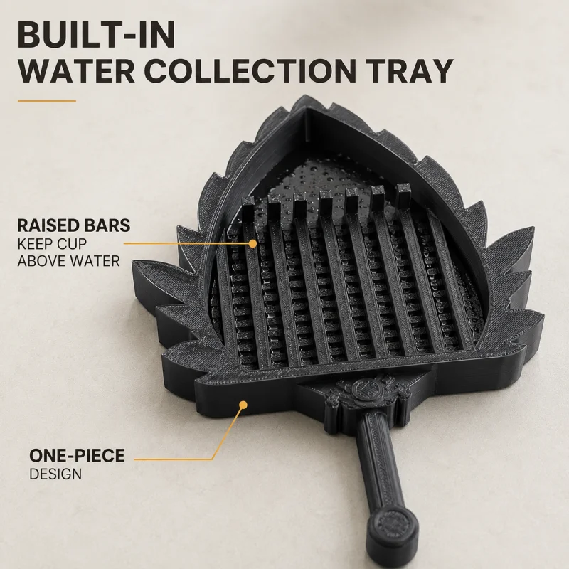 Black Retro Feather Fan-Shaped Drip Tray, Gothic Style Drink Coaster, Multifunctional Condensation Water Collection Tray, Suitable for Iced Coffee, Office Desk, and Coffee Corner Decoration