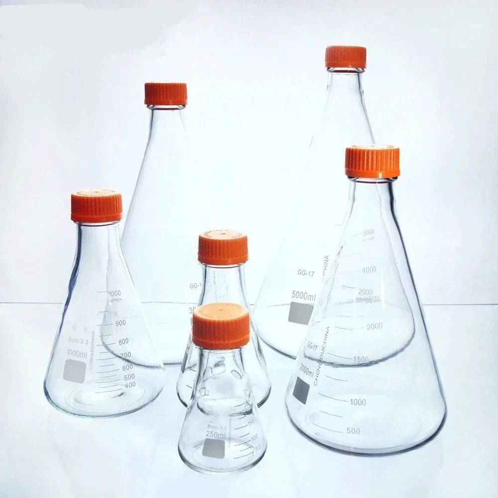 Flcopropriété en verre GG-17 gradué avec bouchon à vis orange, verrerie labrotative, expérience chimique, 250, 500, 1000ml