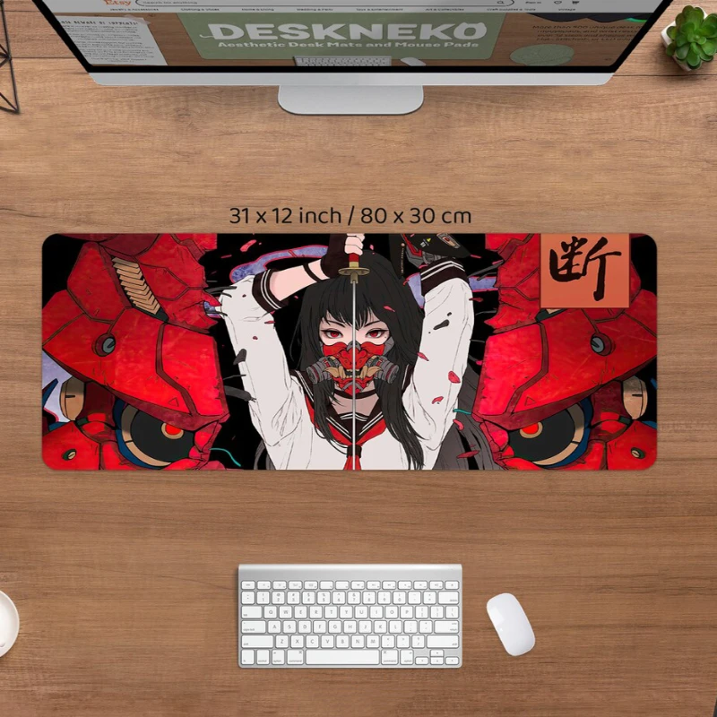 Mouse Pad E-Sports Devil Mask Desk Accessory Red Keyboard Deskpad Anime Gaming Accessories Play Mats Anti-Scratch Easy To Clean