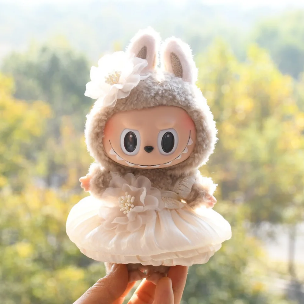 ل 15/17 سنتيمتر Labubu ملابس دمى الزي غطاء الرأس تنورة فستان الدمى اكسسوارات الجلوس حفلة عيد الميلاد هدية عيد ميلاد اللعب