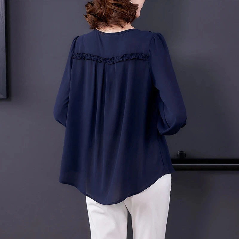Middle Age Women Blouse Summer New  Blouse 6XL Mother Nine Sleeves Shirt Print Blusa Feminina Tops Cardigan Shirts1055