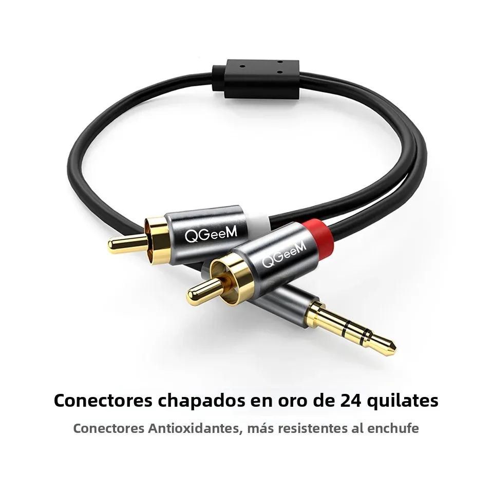 Cable RCA QGeeM 2RCA a 3.5mm, Cable de Audio RCA con Conector de 3.5mm, Cable AUX RCA para Amplificadores de DJ, Subwoofer, Mezclador de Audio, Cine en Casa, DVD