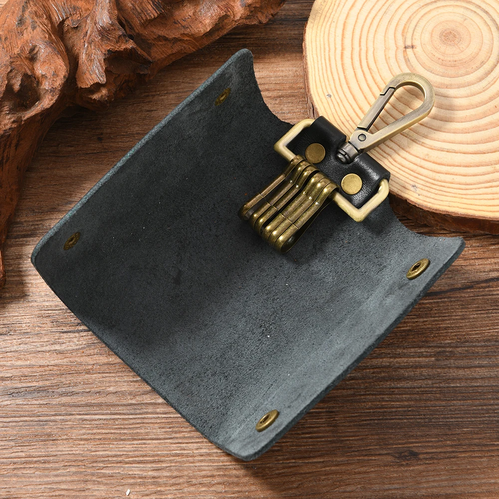 حامل مفاتيح جلدي منظم مفاتيح محفظة تخزين مفاتيح من الجلد الطبيعي للمنزل والمكتب والمدرسة
