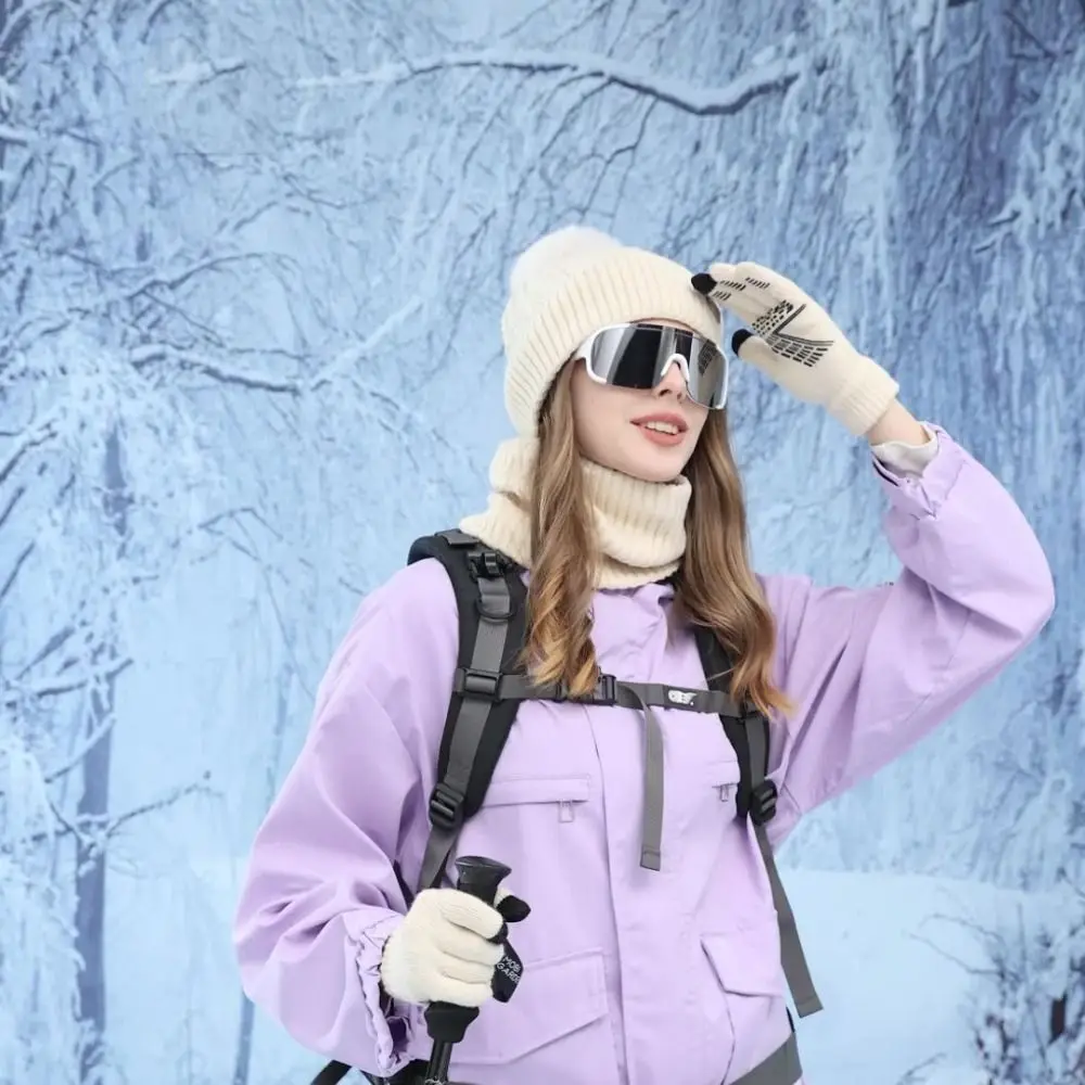 3-częściowy modny zestaw: czapka, szalik i rękawiczki, wełniana, gruba, ocieplana czapka z dzianiny, ochraniacz na szyję, czapka zimowa z podszewką z polaru.