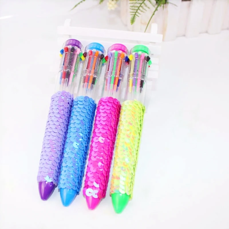 4x/Set 10-in-1 Multicolor Ballpoint Pen Retractable Ballpoint Pen 0.7mm Shuttle Pen Writing Pen Office School Supplies