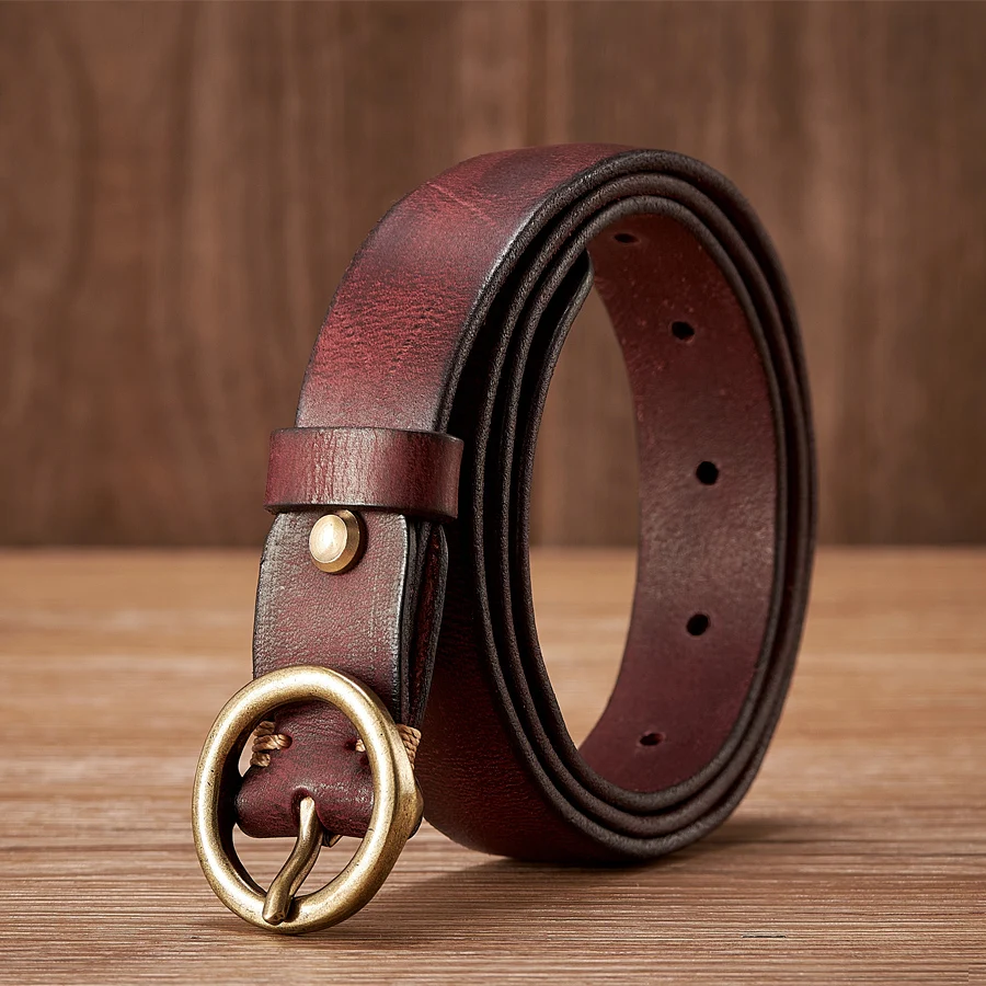 حزام رقيق من الجلد الطبيعي للنساء ، جلد البقر النقي ، مشبك نحاسي ، حزام غير رسمي للسيدات ، جودة عالية ، ريترو ، أنثى ، فتاة ، فاخر #5