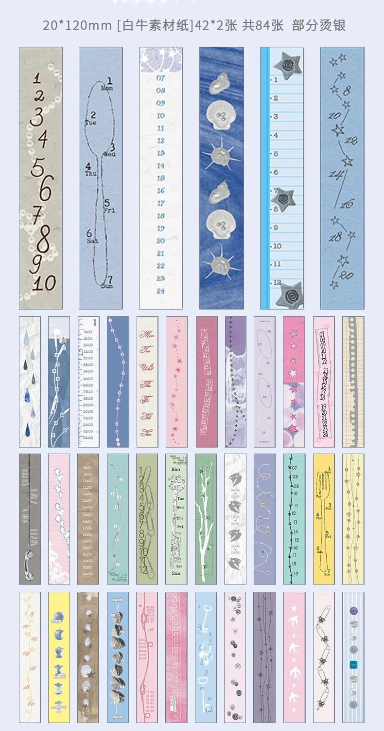 Journal GO 120 Stück Lange Streifen-Zeitleisten Haftnotizen Datumsplaner Terminplaner Dekoratives Material Papier für Journaling und Scrapbooking – Detail 12