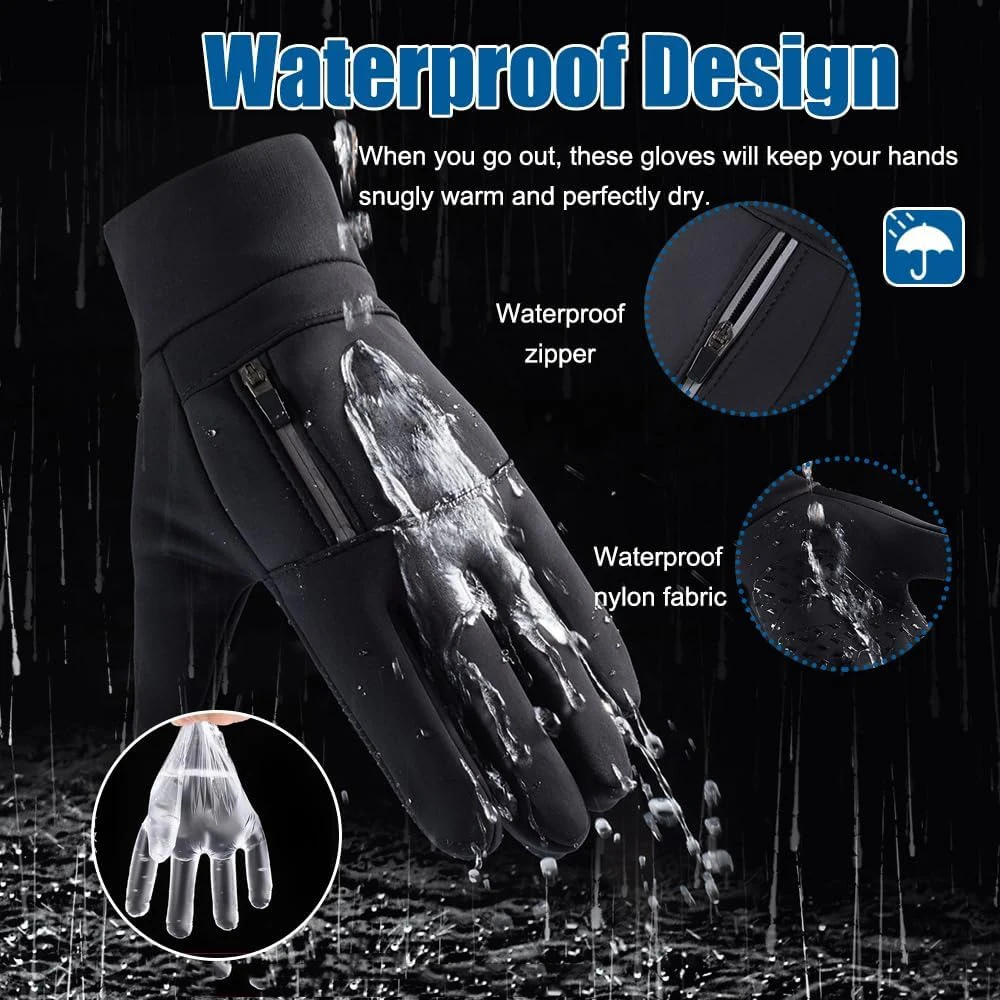ถุงมือสกีกันน้ำสำหรับฤดูหนาว MuqiNush รองรับหน้าจอสัมผัส กันลื่น อุ่นสำหรับขี่จักรยาน ขับรถ วิ่ง และเล่นสกีในสภาพอากาศหนาวเย็น