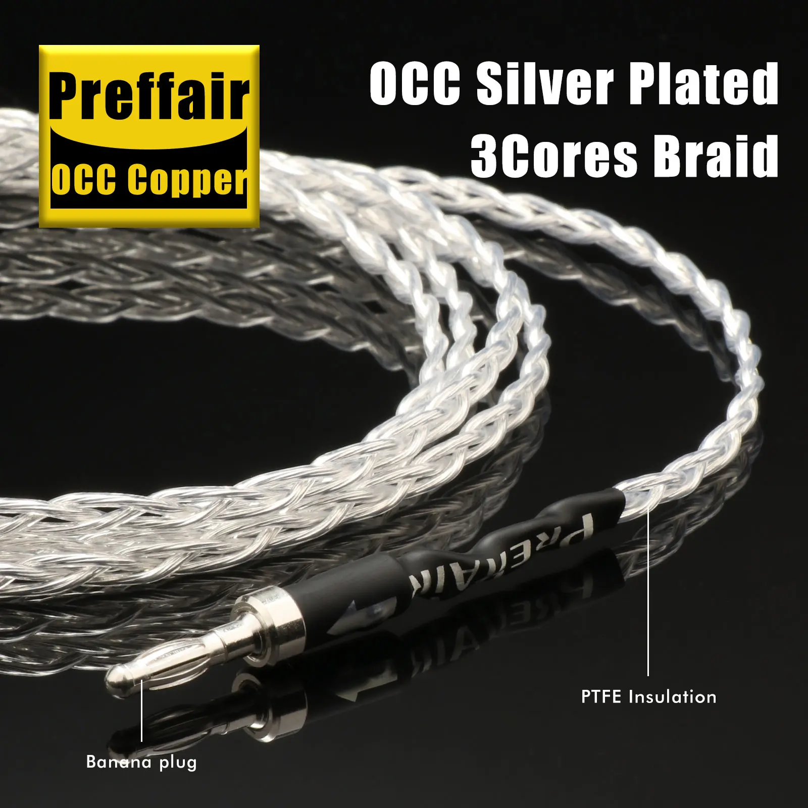 HiFi OCC Silver Plated Ground Wire 3 Cores Braided Banana to Banana Plug LP Vinyl Turntable Phono Amplifier Anti-Noise