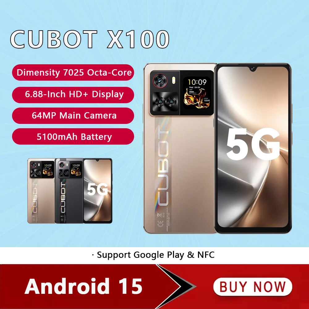 Телефон CUBOT X100 5G Ultra, 6,88 дюйма, 2,5 ГГц, 8 ГБ ОЗУ, 256 ГБ ПЗУ, мобильные телефоны, аккумулятор 5100 мАч, камера 64 МП, смартфон, Android 15 NFC