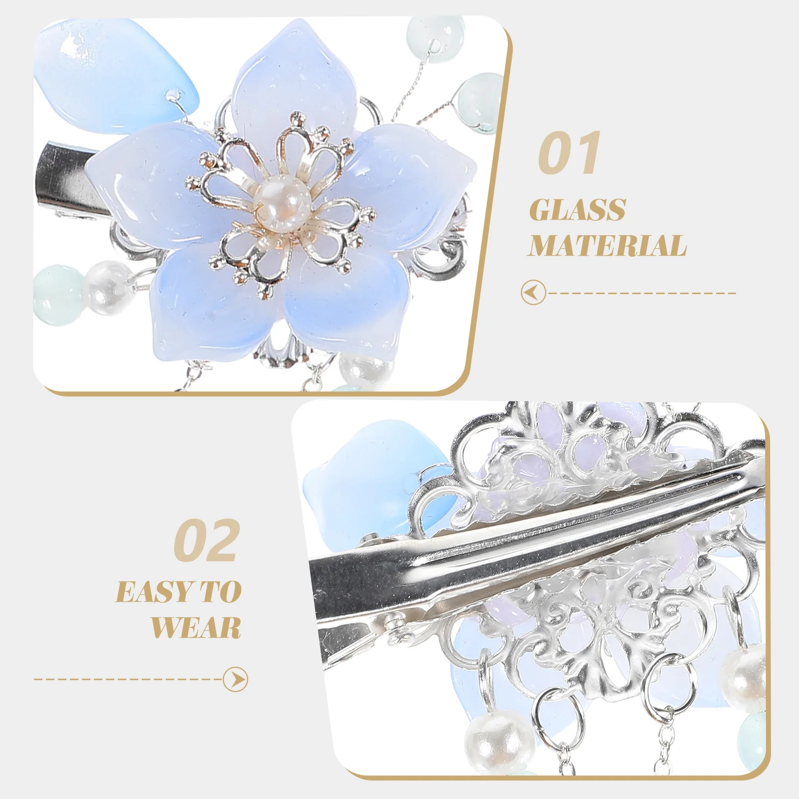 

Elegant Ancient Hair Accessories Set Blue Tassel Hairpins Pearl Flower Design for Women Girls Vintage Hanfu Hairstyle Decorative