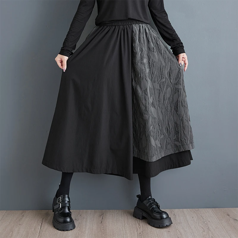 

Faionable большие размеры, осеннее новое поступление, широкие брюки с узором, юбка, повседневная юбка с высокой талией, девять очков, поездка на работу