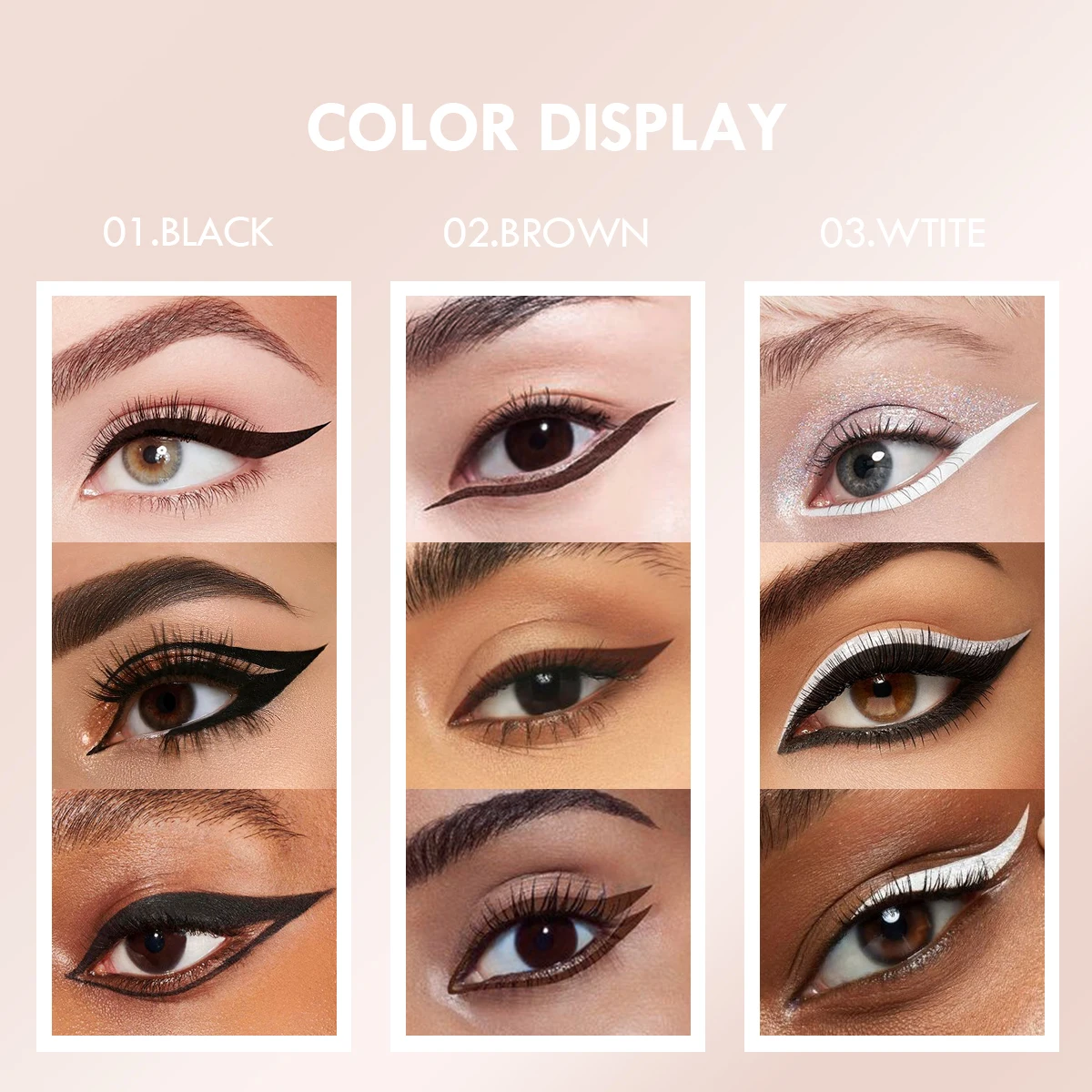 Eyeliner tricolore impermeabile Ultra-Fine in tubo in oro rosa-lunga durata, a prova di sbavature, perfetto per i principianti