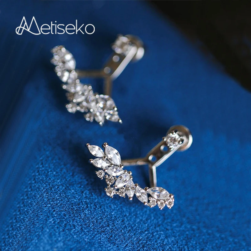 

Metiseko 925 Sterling Silver Plated 18k Gold Platinum Stud Earrings Shiny Clear Cubic Zirconia Flower Earrings for Women Party