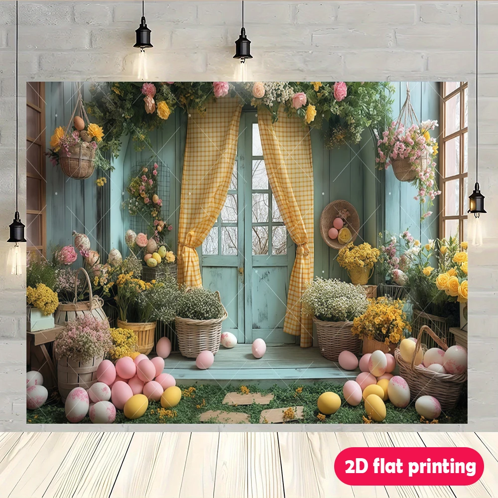 عيد الفصح الأزهار الباب راية متقلب الستائر سلال الزهور البيض الوردي عيد الفصح الجدار الديكور داخلي في الهواء الطلق لا الكهرباء #1