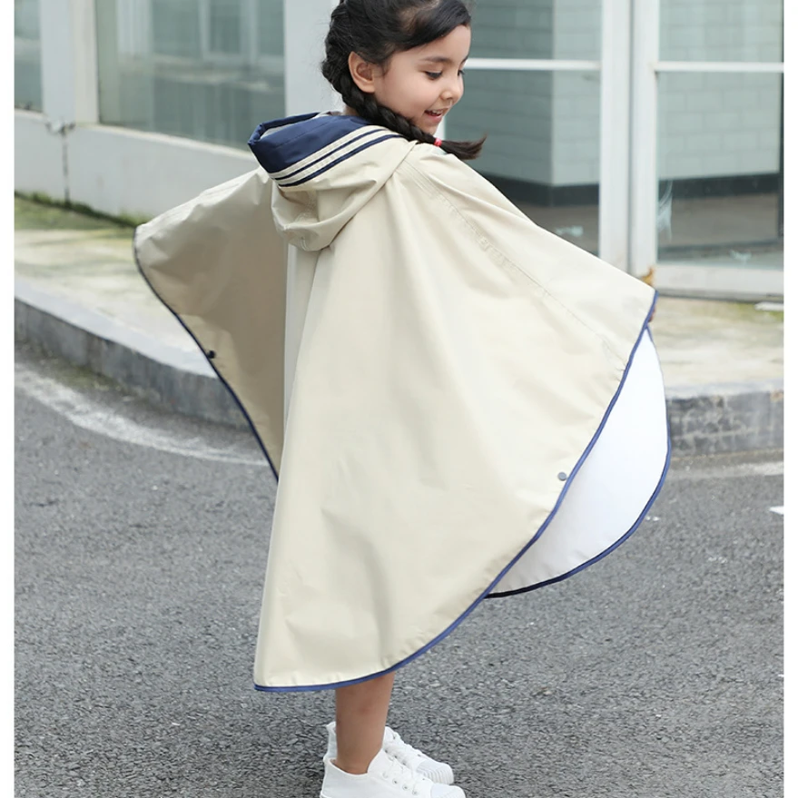 Korean Style Child Rain Poncho with Bag Waterproof Raincoat for Kids Girls Students Raincoat with Space for Schoolbag