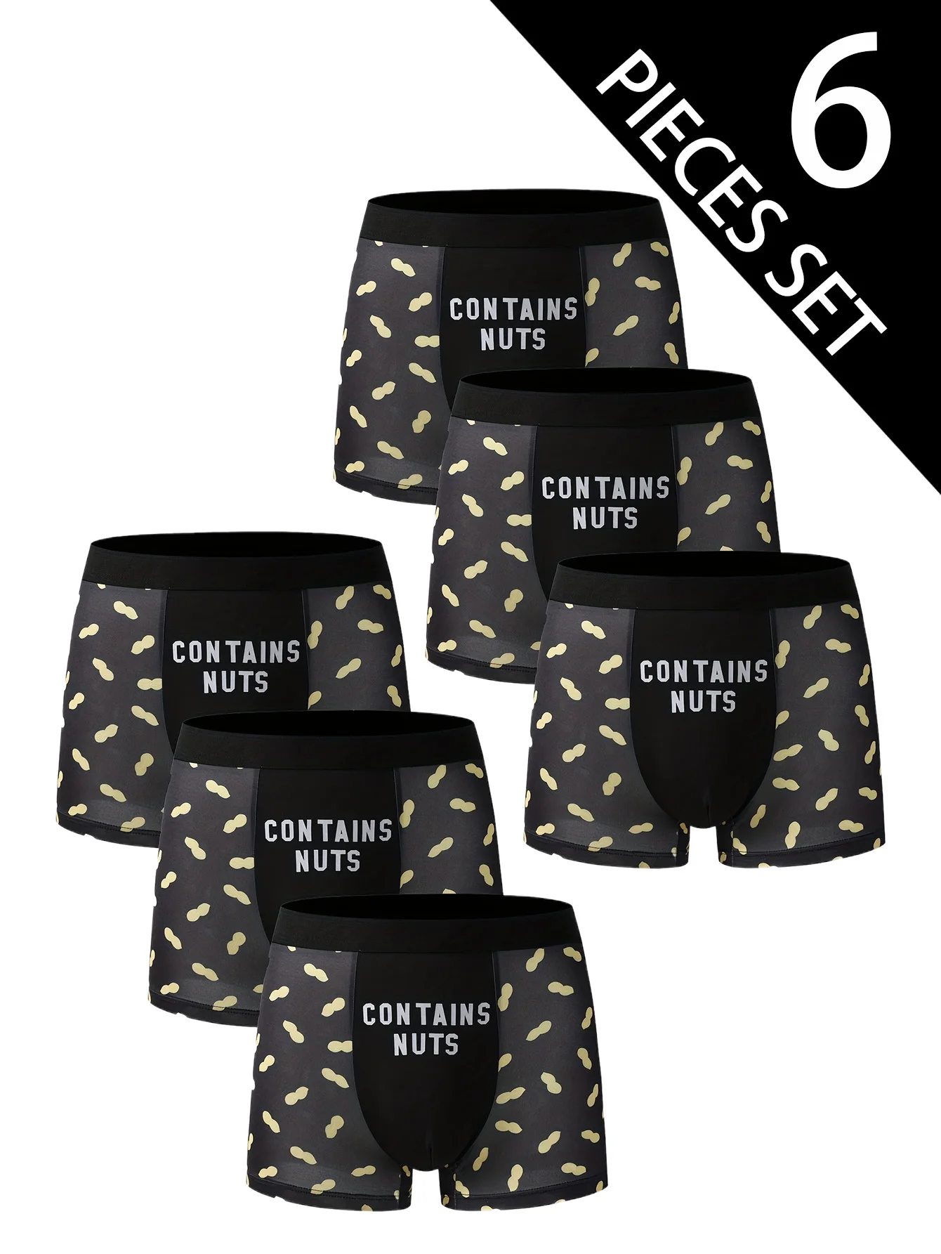 

6-Pack Men's Attractive Peanut Pattern Briefs Breathable Silky Comfortable Underwear for Active Guys Flat Angle Pants