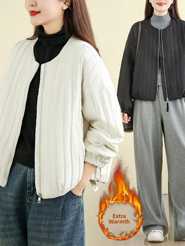 Korean Sle ort Thin Cotton Jaet Women's Small Size Autumn Winter Casual Loose Outerwear Sandwich Cotton Jaet Top