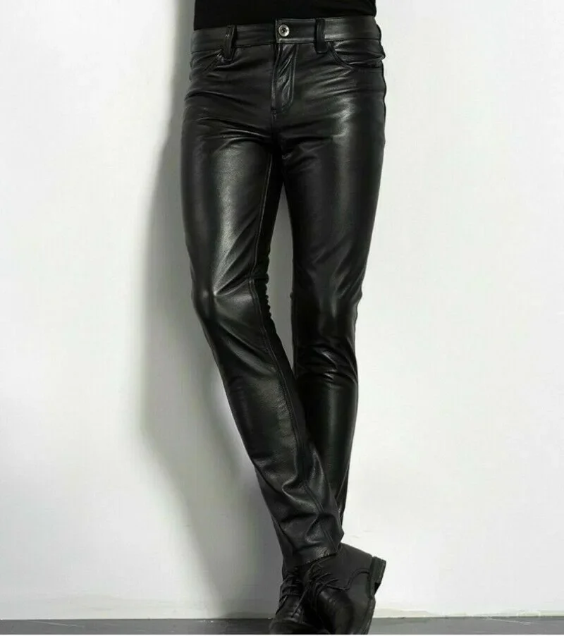 2024 New Leather Pants Men's Tight Men's Leather Pants Men's Long Leather Pants