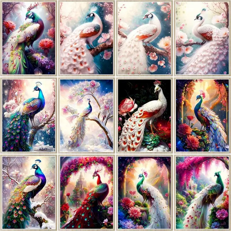 CHENISTORY Painting By Number Peacock Handpainted Art Gift Diy Pictures By Number Animal Drawing On Canvas Kits Home Decor