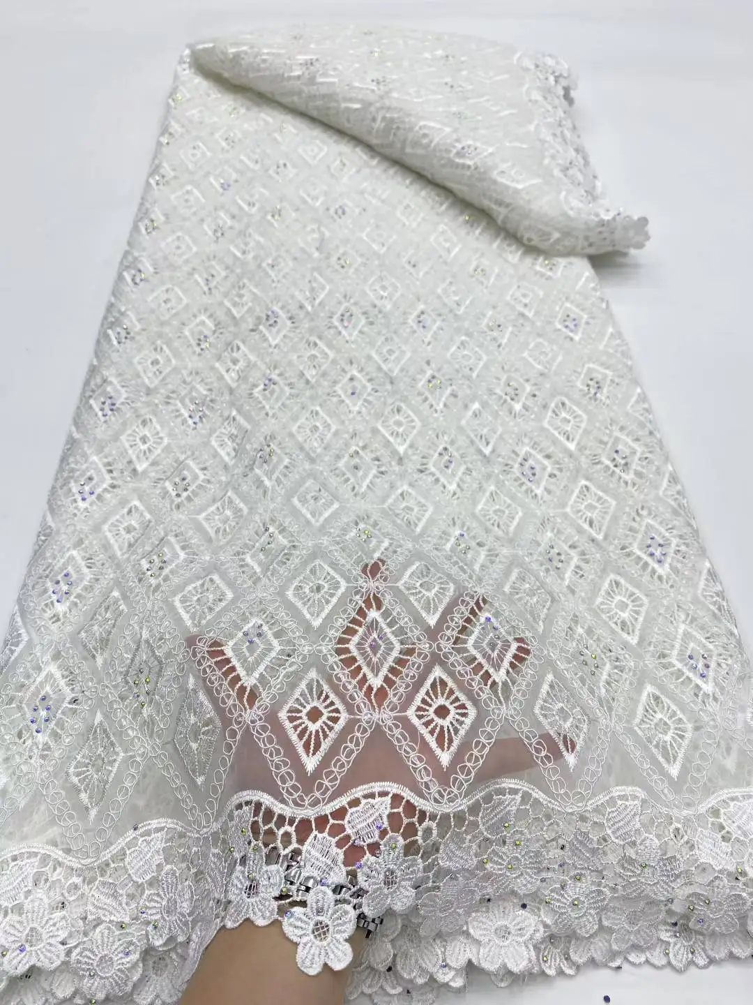 

Nigerian Sequins Water Soluble Lace Fabrics 2025 High Quality African 5Yards Guipure Cord Lace for Women Dress Sew-DP