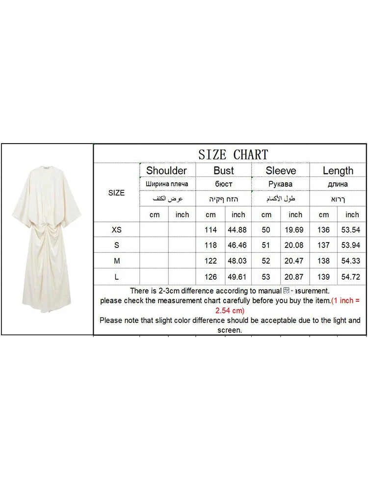 TRAF Elegant Pleated Midi Dress For Women 2024 Summer V-neck Loose Causal Long Dress Fashion Chic Ladies Beach Style Dress