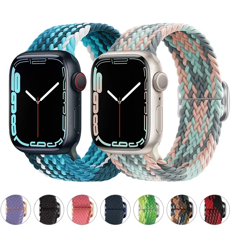 Gevlochten lus voor Apple horlogeband 44 mm 40 mm 45 mm 41 mm 42 mm 38 mm 49 mm elastische solo-armband iWatch-serie 7 se 3 6 Ultra 8 band