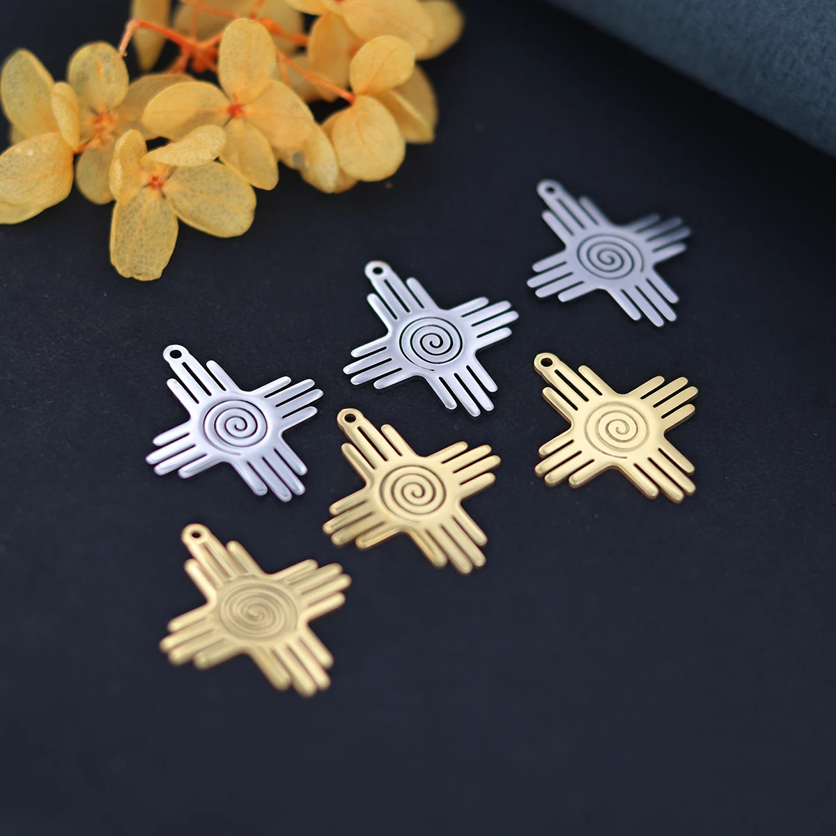 3pcs Healing Warmth Amulet Mexico Zia Sun Symbol Charm DIY Jewelry Making Fashion Earring Necklace Bracelet Pendants Accessories