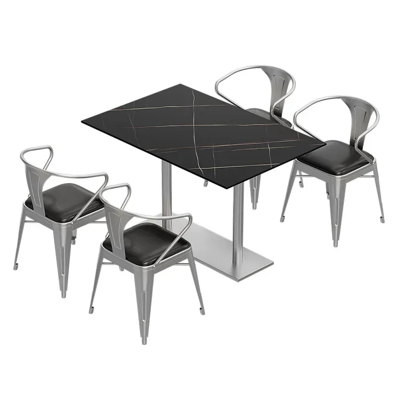 

Silver milk tea shop table and chair combination Industrial style dining table and chair retro coffee shop bar card seat sofa