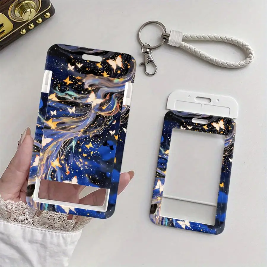 Galaxy Butterflies 1Pc Card Holder Retractable Credit Card Holders Holders Child Bus with lanyard Bank ID Badge Cover Case