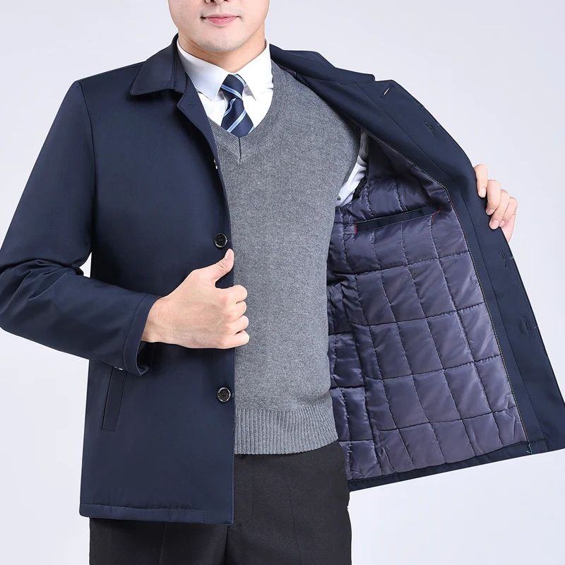 

Thiened повседневное мужское пальто из хлопка на осень-зиму с хлопковой вставкой для мужчин среднего возраста Busin Gentleman Sle Long Sve свободного кроя