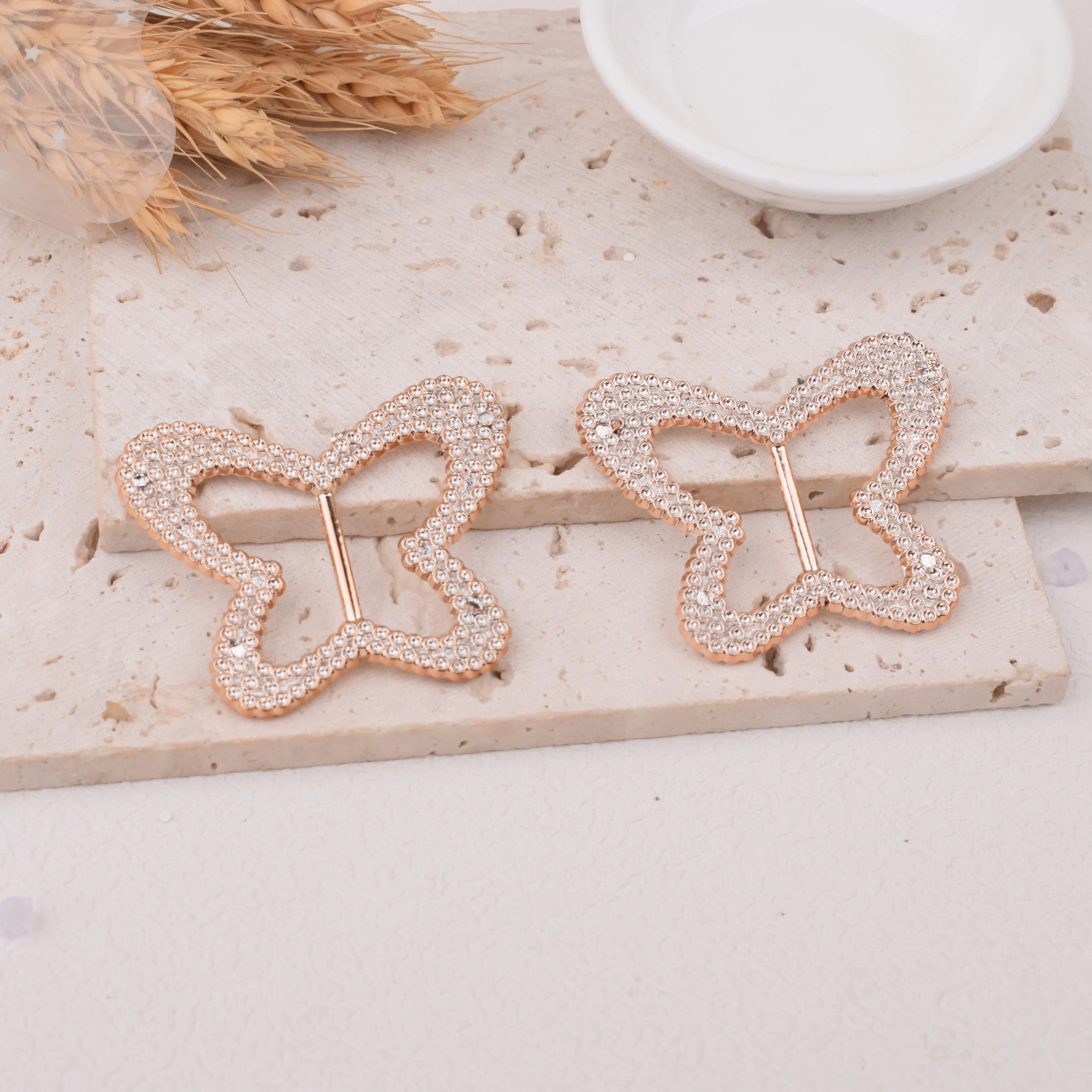 16pcs uv plated rose gold no fade ribbon buckle butterfly Flower watch Invitation Ribbon Slider Headband Hair Clip DIY