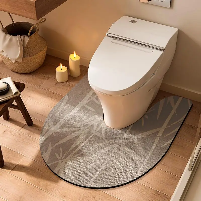 

Bathroom Toilet Anti-Slip Absorbent U-Shaped Diatom Mud Foot Mat Home Decorative Rugs Plant Floral Pattern Machine Knitted