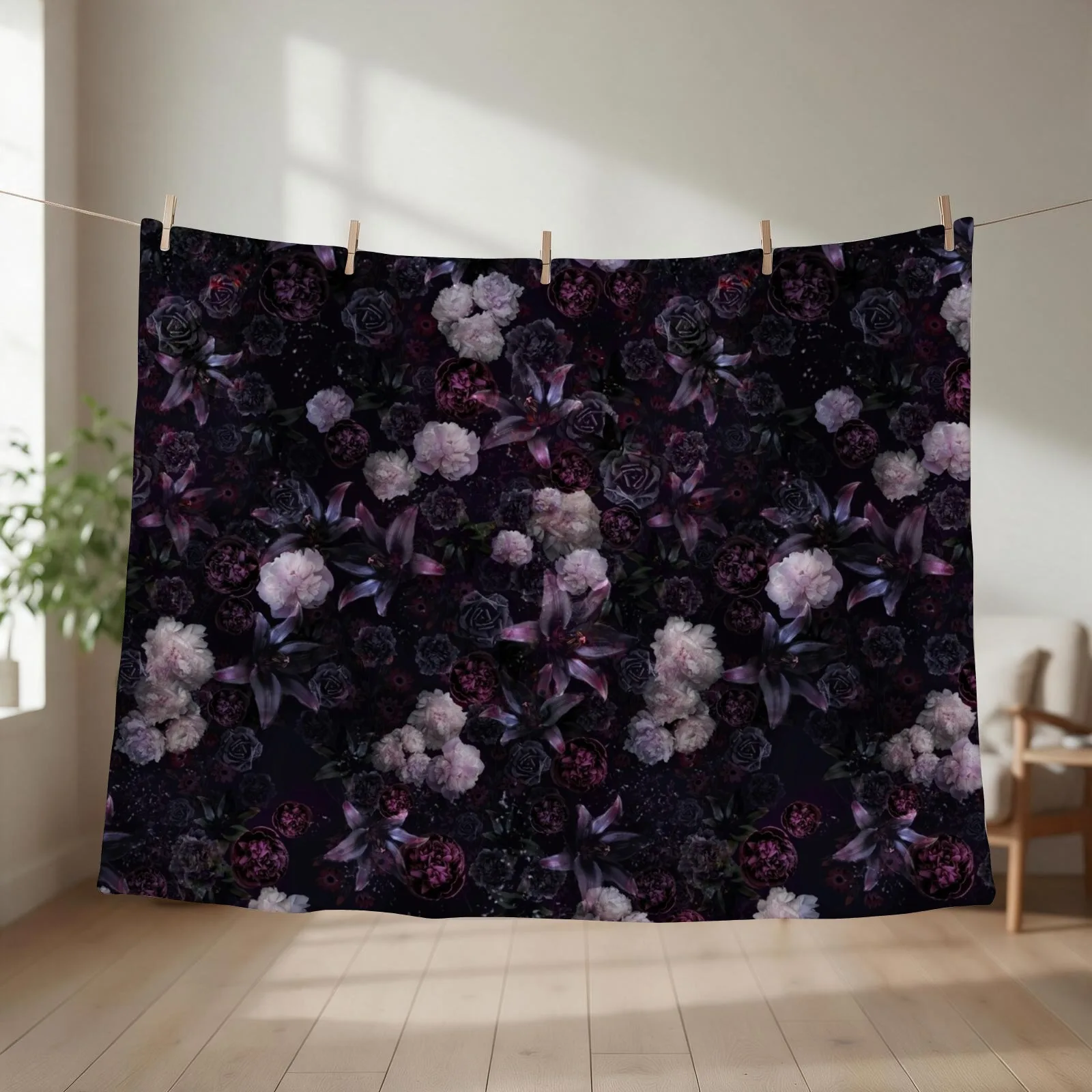 Midsummer Nights Dream #Dark Floral #Midnight #Black #Rose #Night Throw Blanket