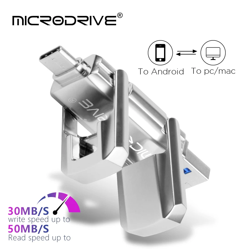 TYPE-C Dual interface Metal Pen Drive 32GB 64GB 128GB Waterproof USB 3.2 Rotating Structure USB Flash Drives Memory Stick U Disk