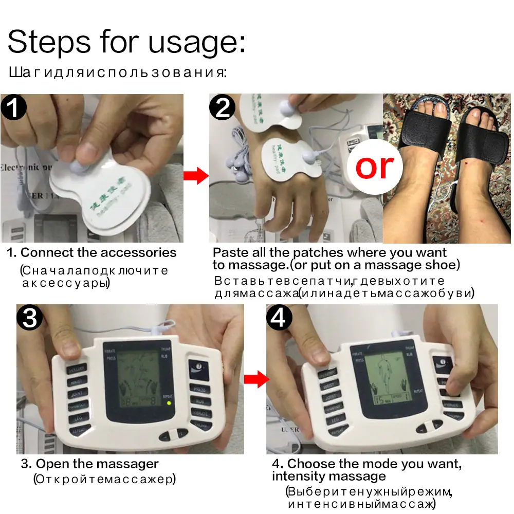 Gesicht Körper Russisch/Englisch Elektrische Puls Massage Muskel Entspannen Stimulator Therapie Massagegerät 16 Pads Zehn Einheit Akupunktur