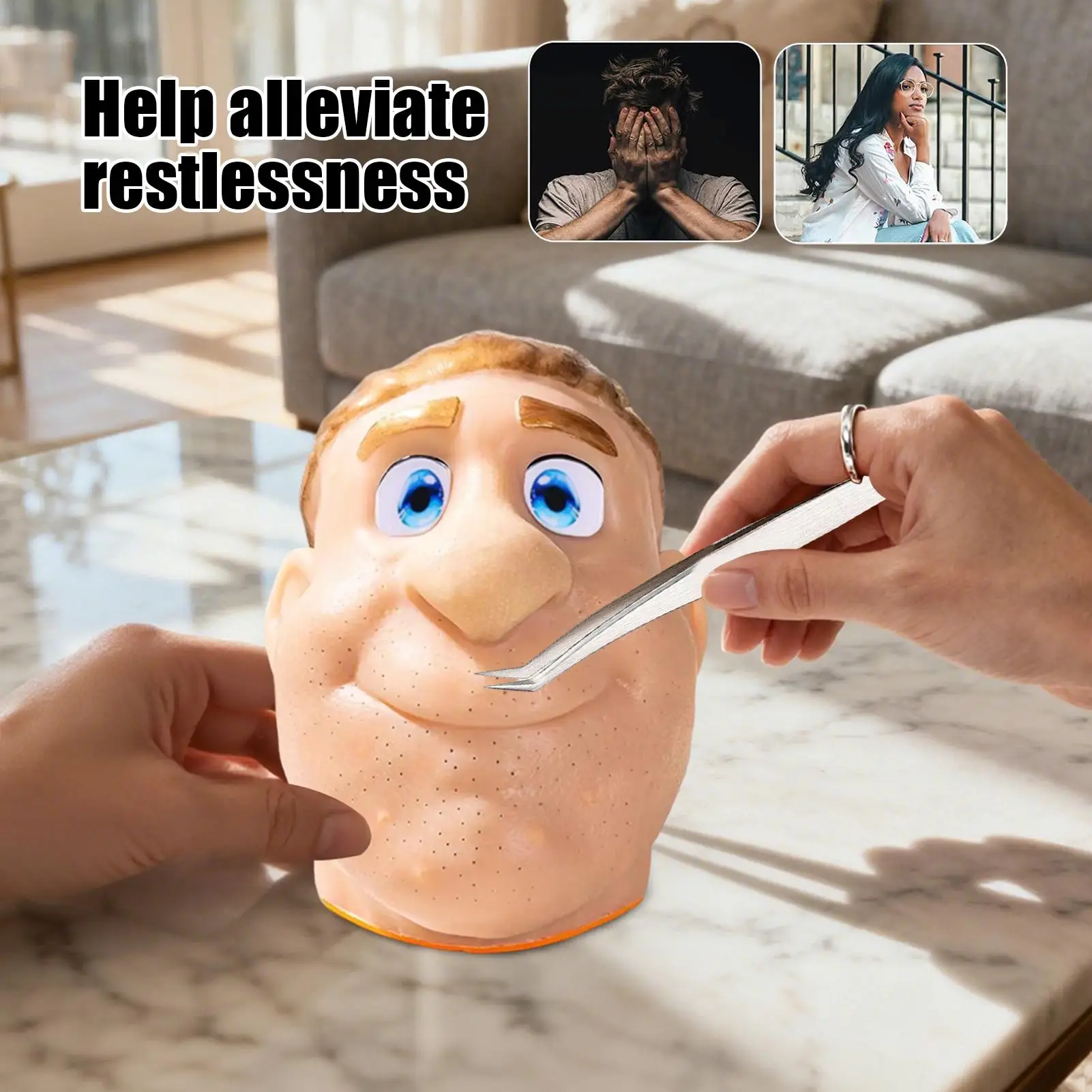 Stress Relief Toy Pimple Squeezing Clip for Blackheads Silicone Stress Ball with Realistic Head Model Addictive Squeeze Toy