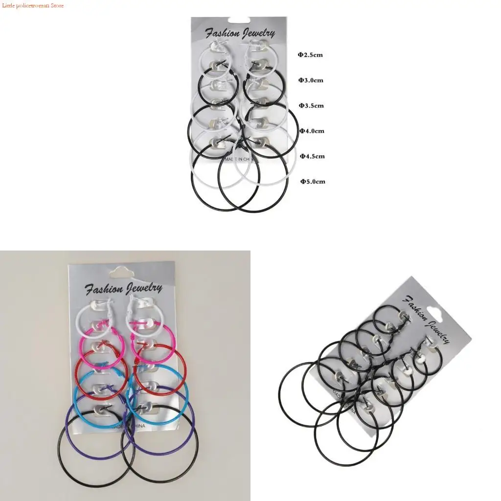 F92D 6 Pairs Women Round Earrings Set Hoop Earrings Lightweight Multicolour and Size Earring Jewelry for Retro
