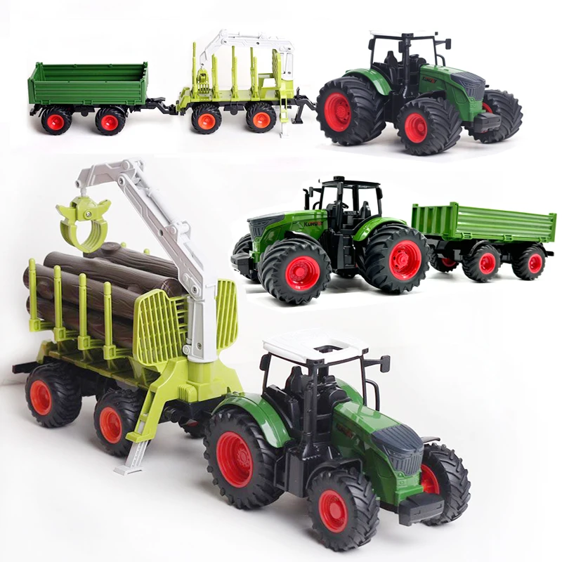 Children's Farm Tractor Engineering Vehicle 1/24 Inertia Trailer Wood Transport Truck Sprinkler Boy Kids Toy Gift