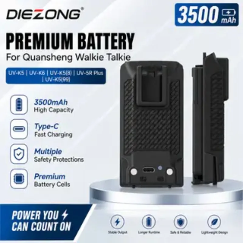 

3500mAh UV-K5 Walkie Talkie Battery Type-C Charging for Quansheng UV-K5 UV-K6 UV-5R PIus UV-K5(99) Radio Replacement Batteries