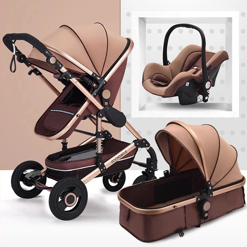Hot 3 in 1 Baby Strollers High Landscape Lightweight Folding Two-way shock Absorption Wheels Newborn Baby Travel Stroller