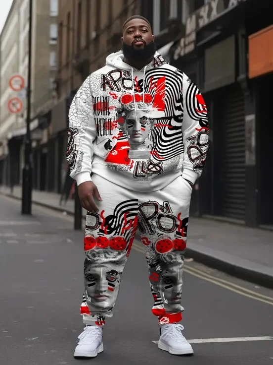 

2025 Vintage Men's Hooded Hoodies 3D Printed Battle Animal Pattern Sweatshirt Drawstring Sport Long Sleeve Tops Casual Men's Set