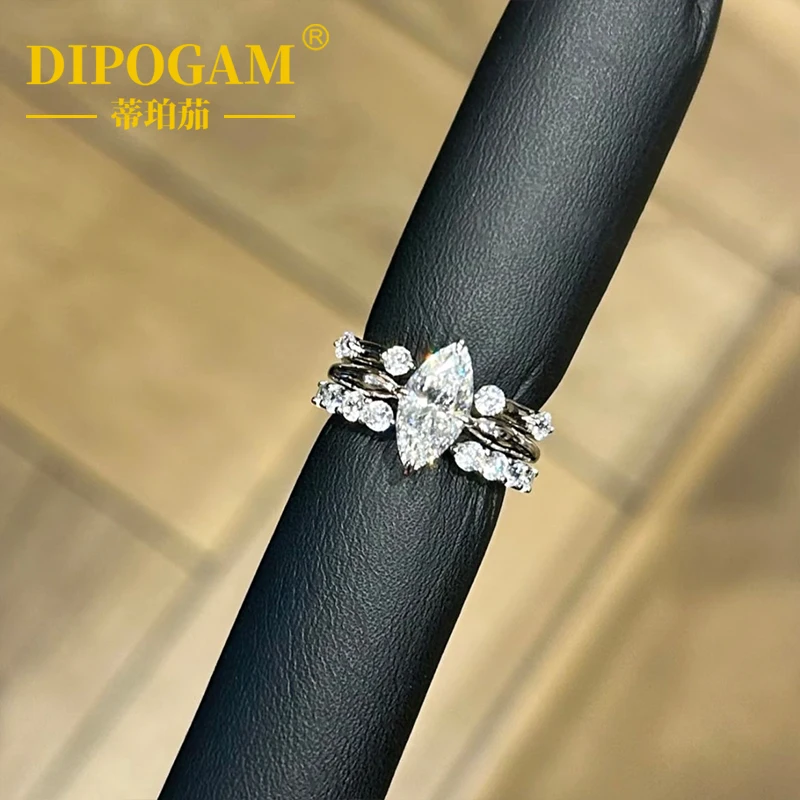 DIPOGAM Marquise Cut Moissanite Rings Set S925 Silver Stackable Eternity Wedding Bands for Women Jewelry Gifts with GRA