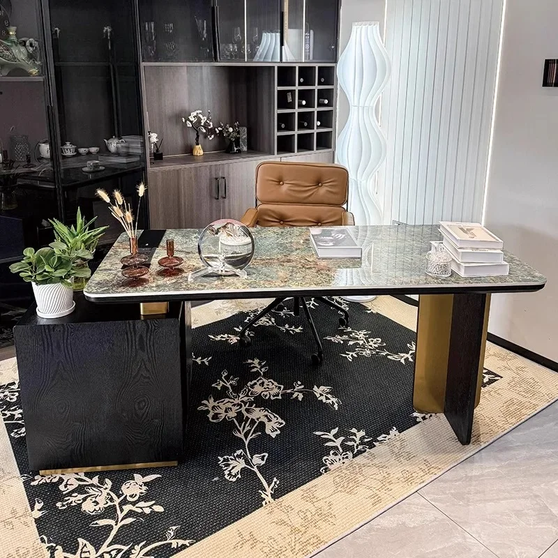 

2025 new rock slab desk solid wood light luxury modern simple retro style high-end computer desk writing desk