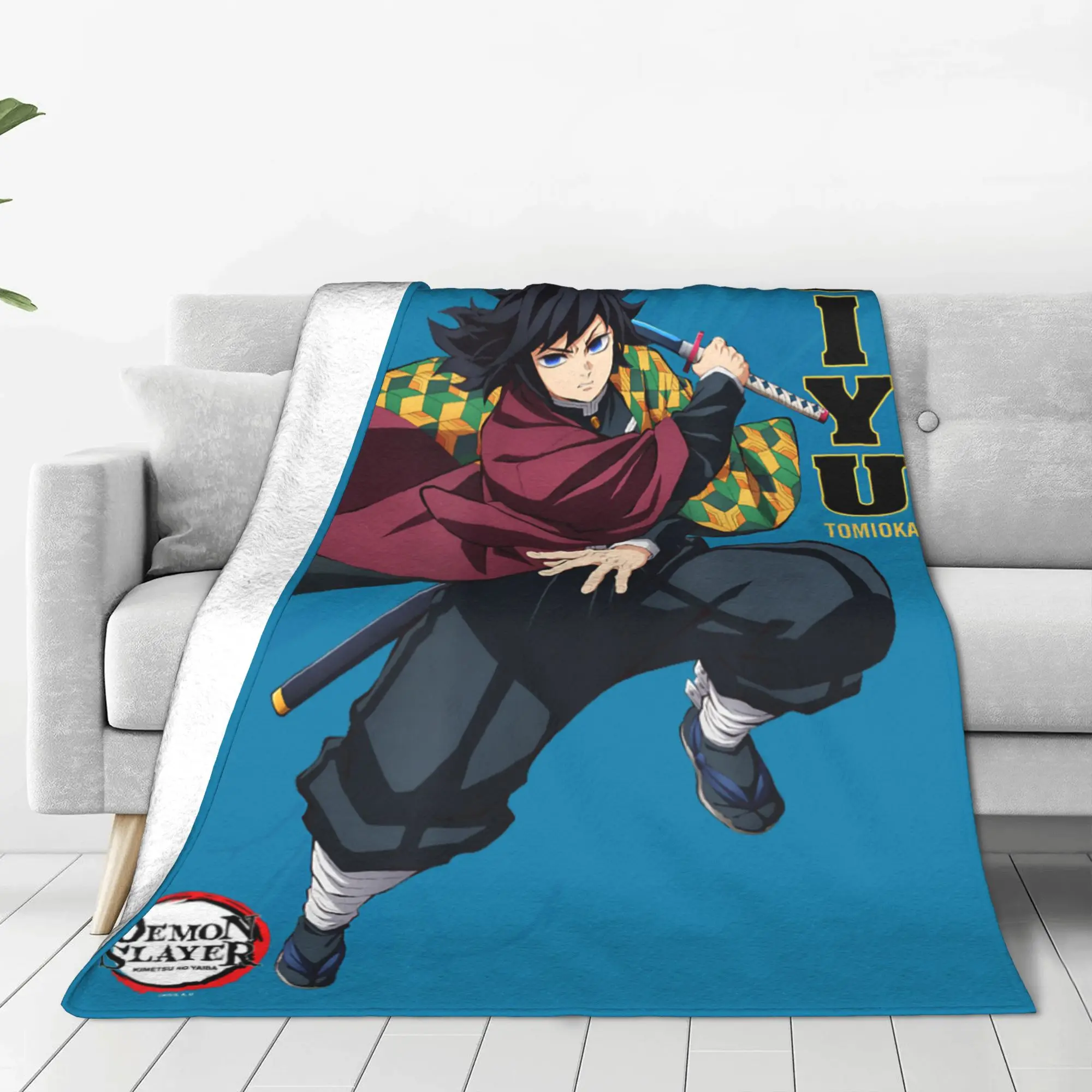 1PC Demon Slayers Infinity Castle Giyu Tomioka Water Art  Winter Blankets for Adults Bedding Home Interior Sofa Knee