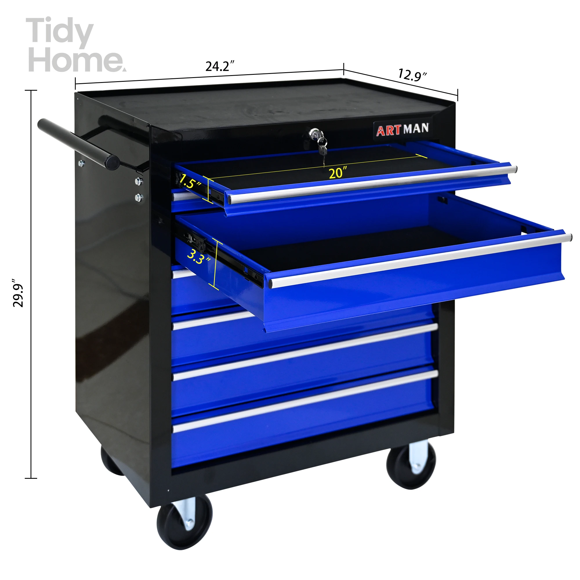 7 DRAWERS MULTIFUNCTIONAL TOOL CART WITH WHEELS-BLACK+BLUE  tool box set toolbox with wheels tool-box organizer garage storage