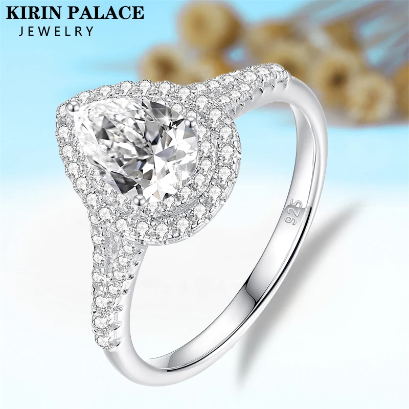 

Kirin Palace 0.5CT Moissanite 18K 14K 10K 585 White Gold Rings for Women Pear D/VVS Moissanite Luxury Ring for Engagement Trends