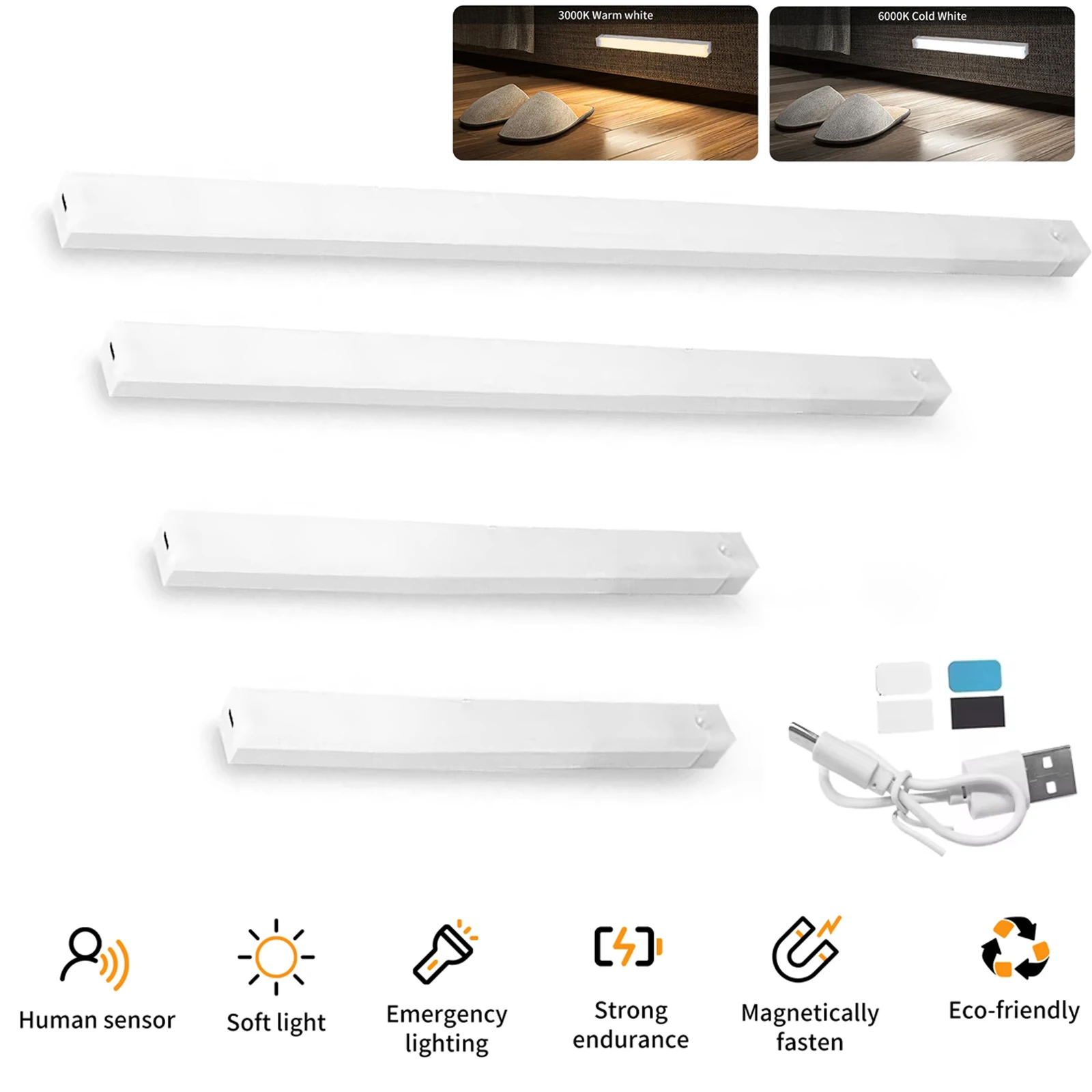 

PIR Motion Sensor LED Cabinet Light 10CM-50CM 5V USB 3000K/6000K LED Under led desk Led night Lights Cupboard Wardrobe Bedside