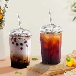 450ml Glass Cup With Lid and Straw Transparent Tea Coffee Cup Juice Glasses Beer Can Milk Mocha Cups Breakfast Mug Drinkware