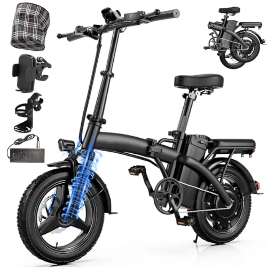 

Folding Electric Bike for Urban Commuting, Aluminum Alloy Frame, Matte Black, 350W Motor with 19.88MPH Top Speed and 35-Mile PA